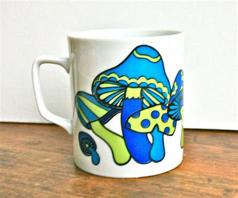 Vintage Ceramic Blue Green Mushroom Mug Mushroom Mug Vintage