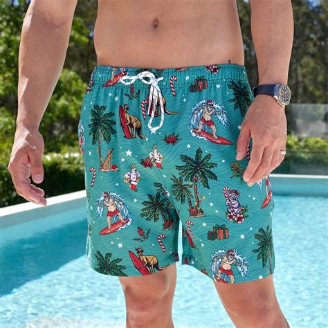 Aussie Christmas Green Xmas Swim Shorts Festive Beachwear Island