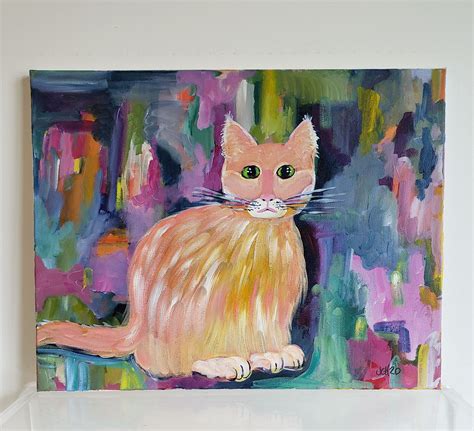 Abstract Cat Original 14x18 Acrylic Painting Etsy Hong Kong