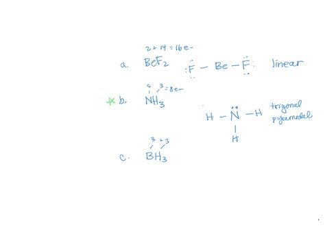 SOLVED: Which of the following has a pyramid molecular geometry? a. BeF2 b. NH3 c. BH3 d. CF4