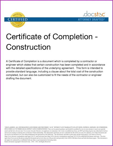 Construction Completion Certificate Template With Regard To Constr