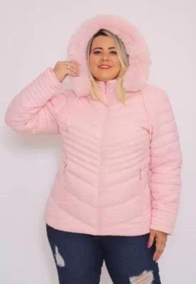 Jaqueta Plus Size Para Inverno Bobojaco Nylon Capuz Remov Vel Rosa