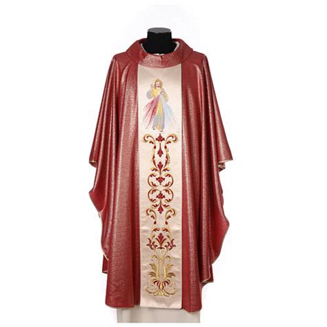 Chasuble With Divine Mercy In Wool And Lurex Double Twisted Yarn