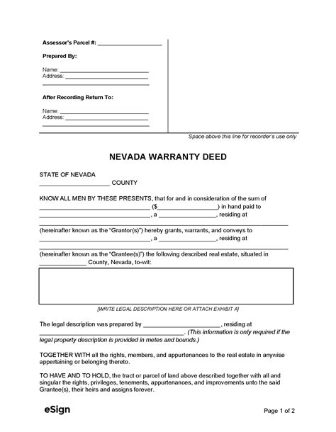 Free Nevada Deed Forms Pdf Word