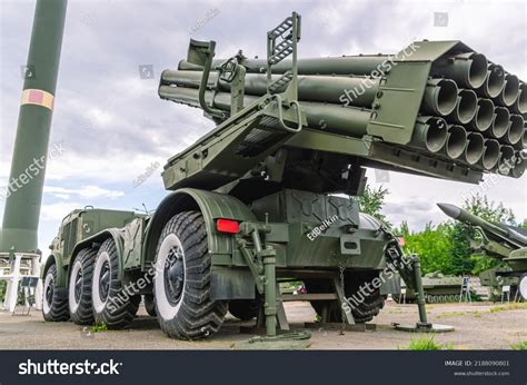 Soviet Russian Multiple Rocket Launchers Field Stock Photo