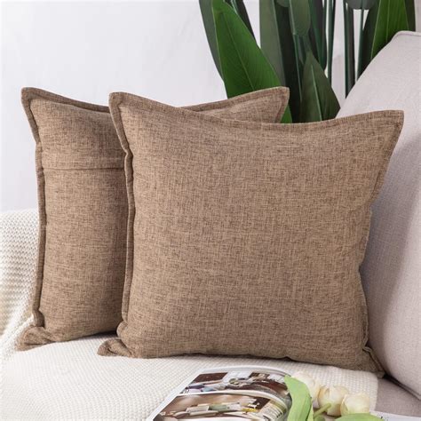 Madizz Set Of 2 Linen Throw Pillow Covers 20x20 Inch Light Brown Soft