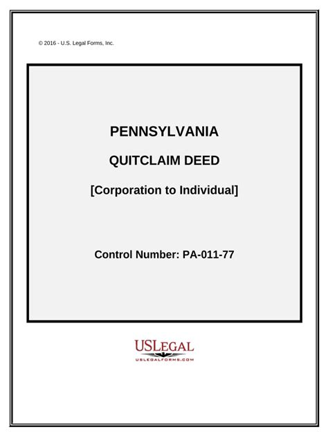 Quitclaim Deed From Corporation To Individual Pennsylvania Form Fill