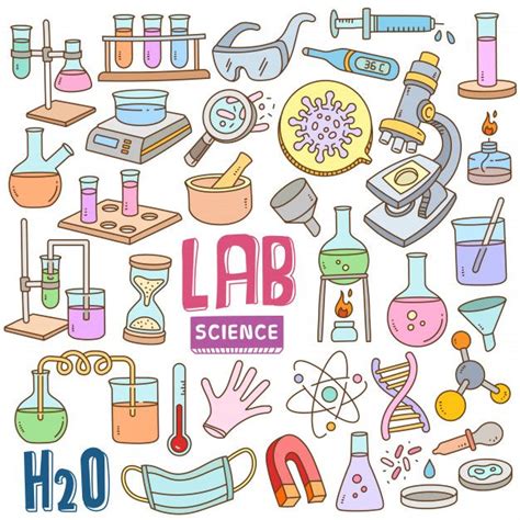 Hand Drawn Cartoon Set In Doodle Color Laboratory Science In