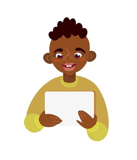 Premium Vector Little Boy Holding Blank Poster Campaigning And Promoting