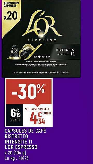 Promo Capsules De Caf Ristretto Intensit L Or Espresso Chez Spar