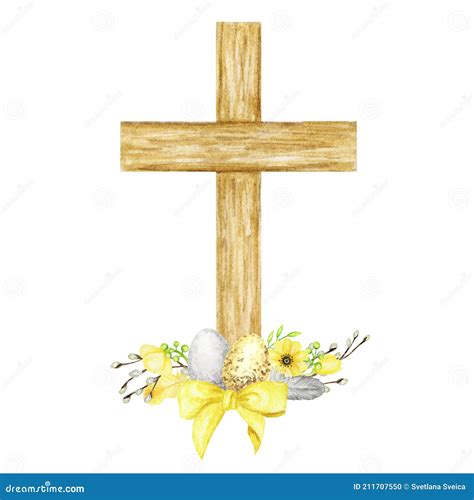 Cruz Cristiana De Madera De Pascua Con Flores Y Huevos Cruz Floral De