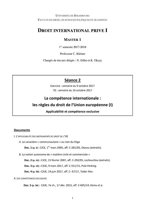 Droit International Priv Td La Comp Tence Internationale Les