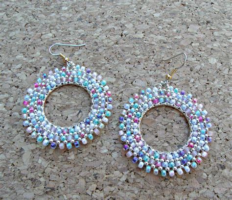 Spring Flowers Circular Brick Stitch Earrings Miyuki Seed Bead Hoop