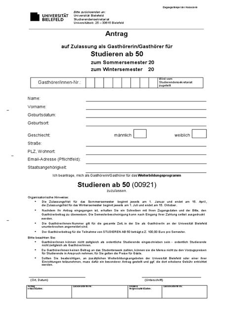 Antrag Auf Zulassung Studieren Ab 50 Pdf