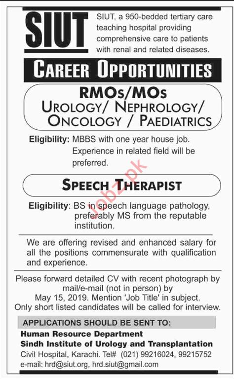Sindh Institute Of Urology And Transplantation Siut Jobs 2023 Job