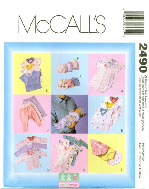 Mccalls 2490 Infant Baby Preemie Newborn Layette Sleeper Sewing Pattern