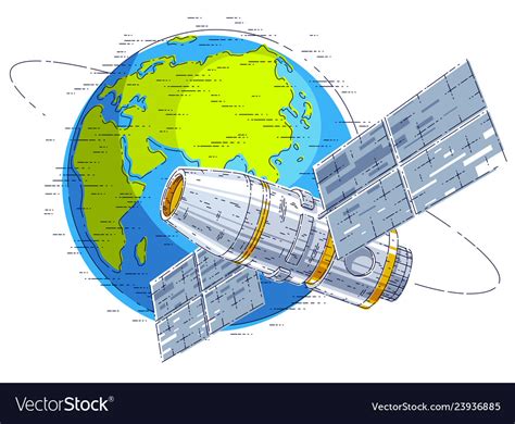 Space Station Flying Orbital Flight Around Earth Vector Image