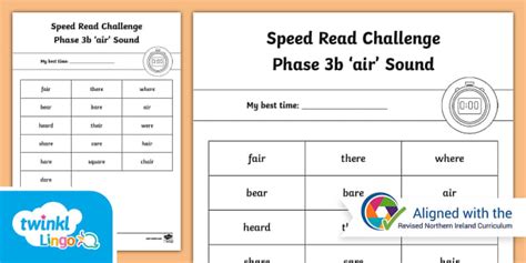 Ni Linguistic Phonics Phase 3b Air Sound Speed Read Challenge