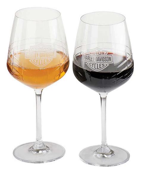 Harley Davidson® Crystal Wine Glass Set Frosted Bands Logo Set Of Two 20 Oz Wisconsin Harley