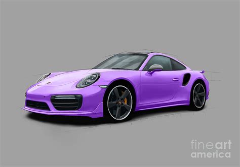 Porsche 911 Turbo S Sketch Purple Edition Digital Art By Moospeed Art