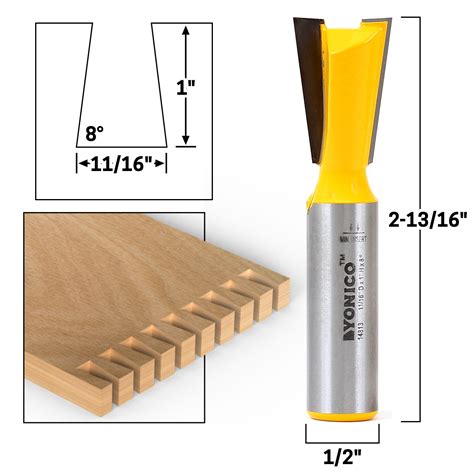 Joinery :: Dovetail :: 8° X 11/16" Dovetail Router Bit - 1/2" Shank - Yonico 14813