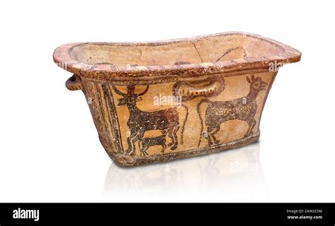 minoan pottery bath tub larnax decorated    nursing  calf