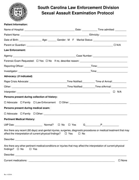 South Carolina Sexual Assault Examination Protocol Download Printable Pdf Templateroller