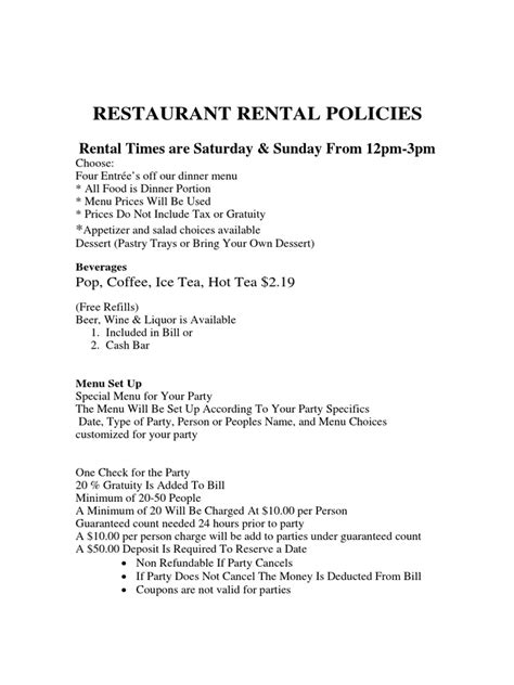 Basic Restaurant Rental Agreement | PDF