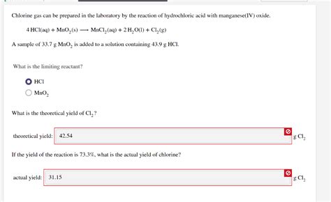 Solved Chlorine Gas Can Be Prepared In The Laboratory By The Chegg