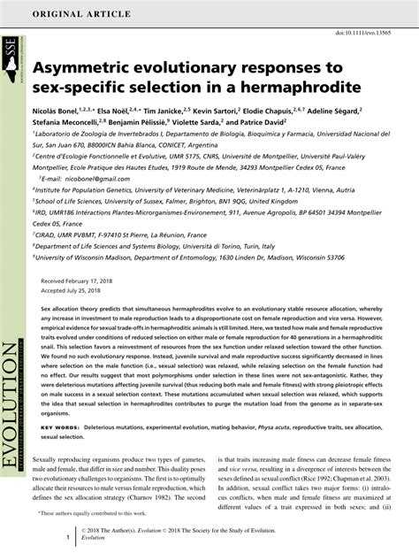 Pdf Asymmetric Evolutionary Responses To Sex Specific Selection In A Hermaphrodite