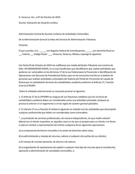 Aviso De Actividades Vulnerables H Veracruz Ver A 07 De Octubre