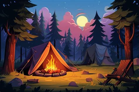 Premium Ai Image Summer Camp With Bonfire Tent Backpack