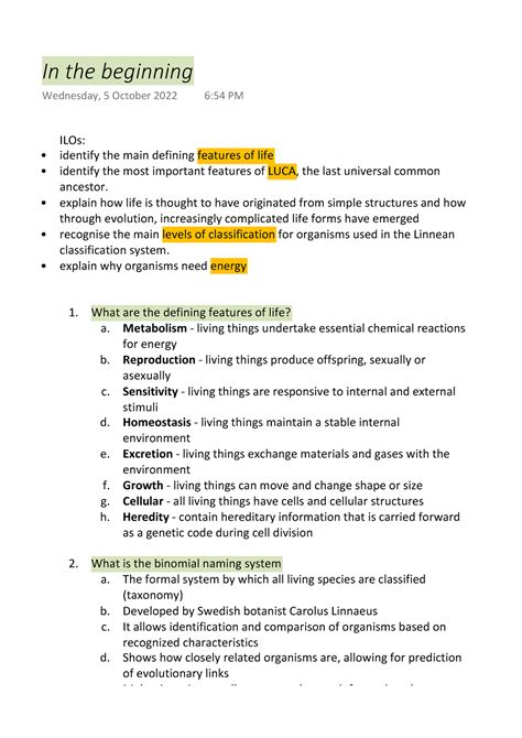 Biol In The Beginning Ilos Identify The Main Defining Features