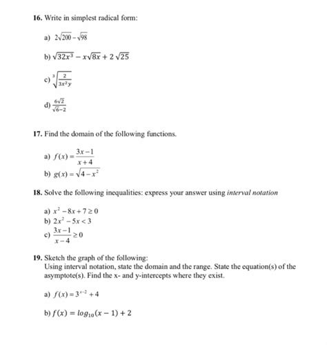 Solved 16 Write In Simplest Radical Form A 22200 198 B