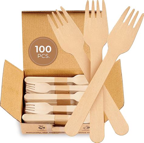 Disposable Wooden Forks Set Of Pcs Eco Friendly Biodegradable