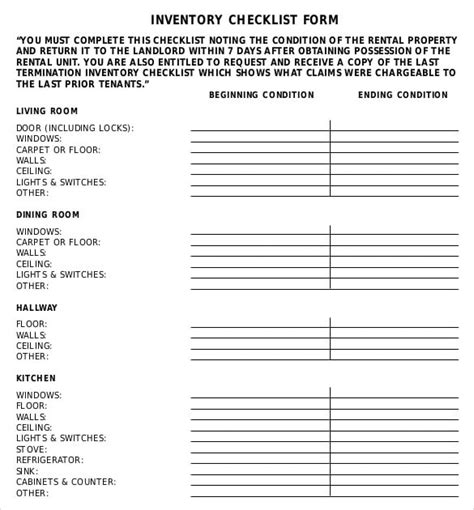 Property Inventory Templates 8 Free Printable Word And Pdf