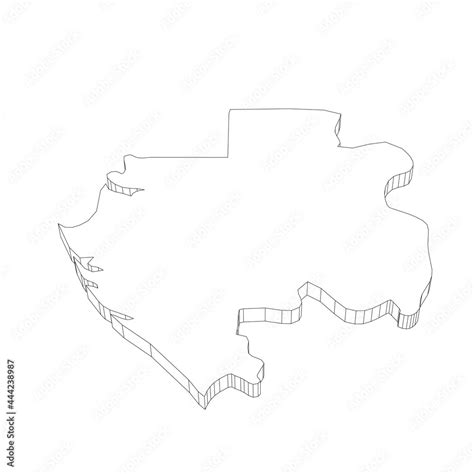 Gabon 3D Black Thin Outline Silhouette Map Of Country Area Simple