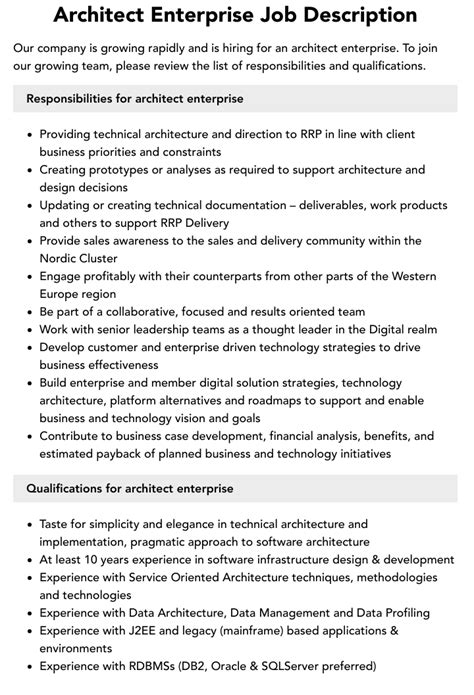 Architect Enterprise Job Description Velvet Jobs