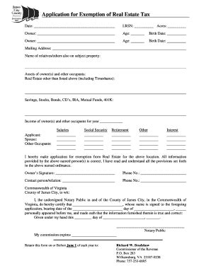 Fillable Online Jamescitycountyva Application For Exemption Of Real