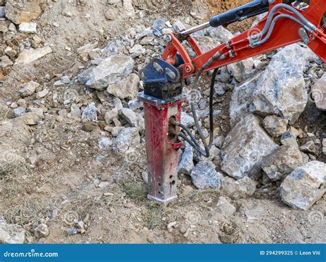 Excavator With Hydraulic Hammer On Road Construction Works Stock Image