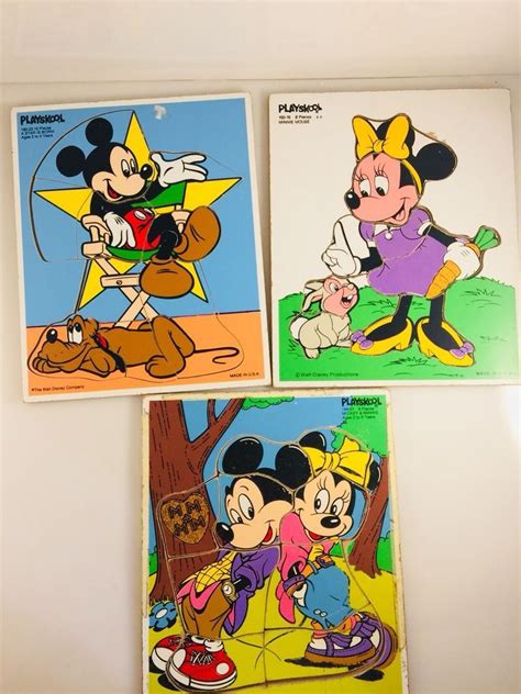 Lot Vintage Playskool Mickey And Minnie Mouse Puzzles Ebay Wooden