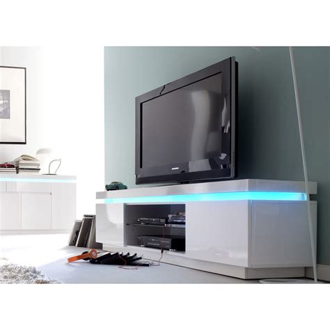 Meuble Tv Design Laqu Blanc Cass Mat Et Ch Ne Led Cbc Meubles