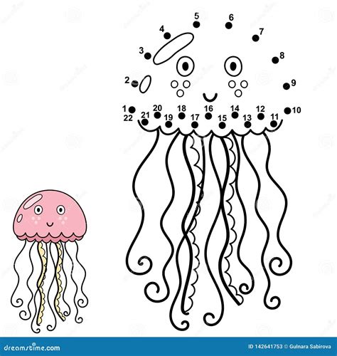 Conecte Los Puntos Y Dibuje Una Medusa Linda Juego De N Meros Para Los