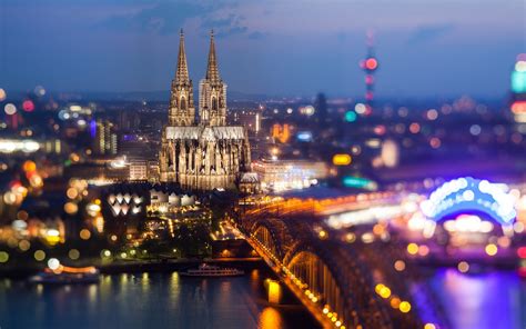 Cologne Germany Cologne Cathedral Rhein River Bridge City Night