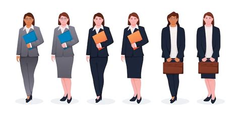 Conjunto De Mujer En Traje Mujer De Negocios Ilustración Vector Premium