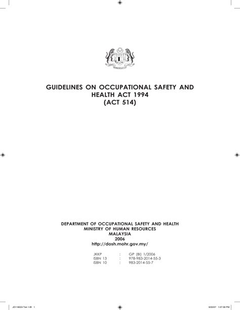 Guidelines On Occupational Safety And Health Act 1994 Act 514