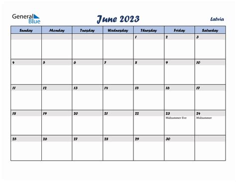 June 2023 Monthly Calendar With Latvia Holidays