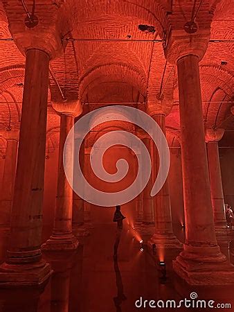 Basilica Cistern With Red Ambient Lights Aka Yerebatan Sarnici