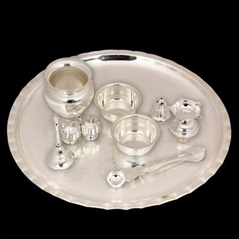 Stainless Steel Round Silver Pooja Thali Set At Rs 1000 Per Piece In