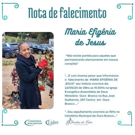 Nota De Falecimento Maria Efig Nia De Jesus Fato Real